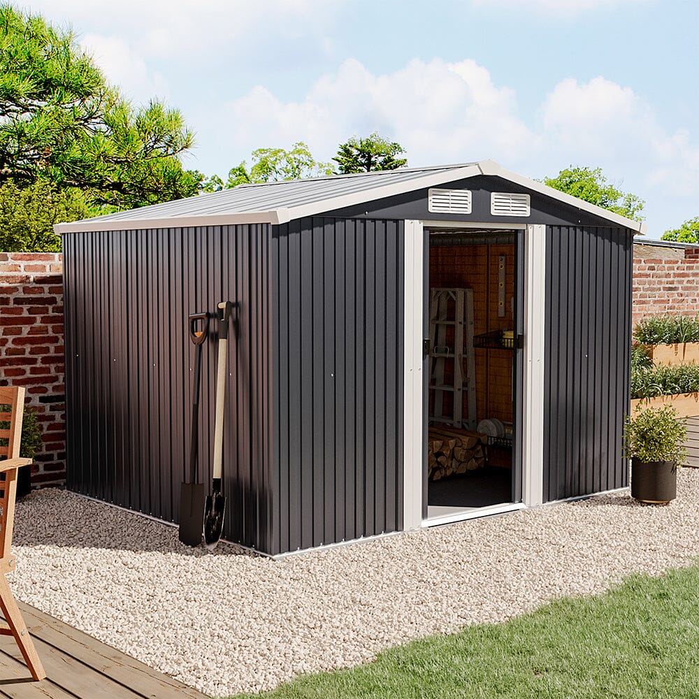 Waterproof 6x8/8x8/10x8/12x10ft Metal Shed with Gable Roof Charcoal Black/Green