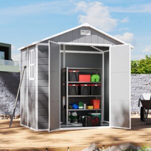 8×4/6x6ft PP Outdoor Apex/Flat Roof Garden Storage Shed with Window and Vent