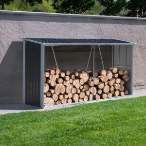 10.9 ft W Metal Garden Storage Shed for Firewood Tools Green/Black – Black