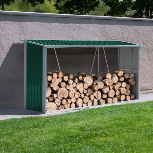 10.9 ft W Metal Garden Storage Shed for Firewood Tools Green/Black - Green