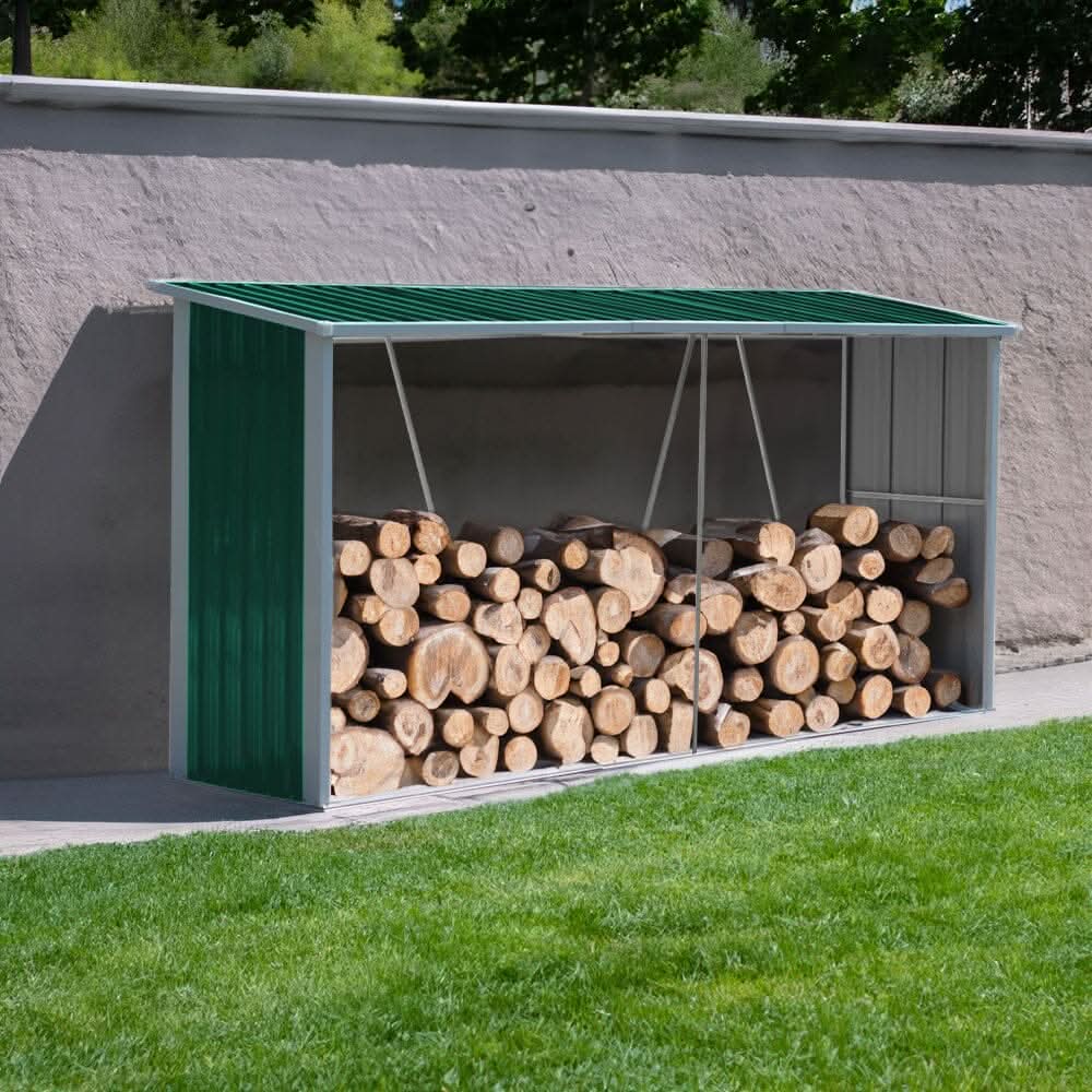 10.9 ft W Metal Garden Storage Shed for Firewood Tools Green/Black - Green