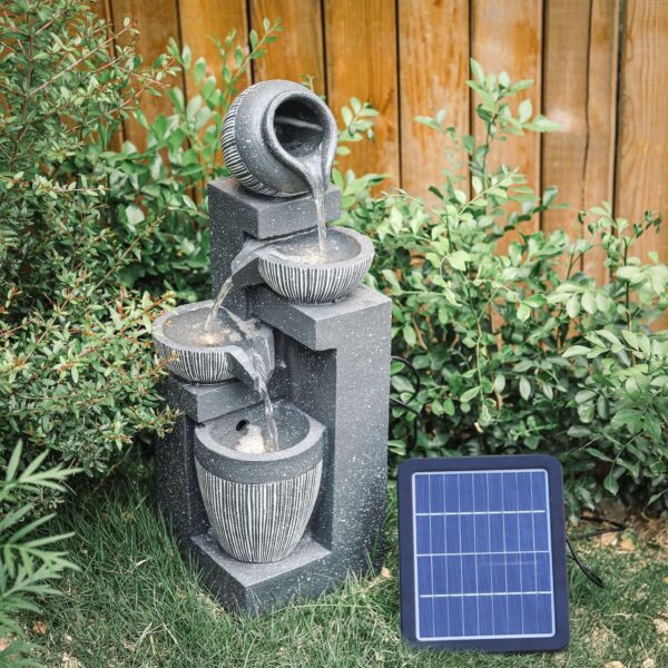 4-Tier Cascade Bowls Pots LED Water Fountain Garden Waterfall with Pump Solar Power - 2 Units