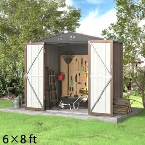 4 x6/ 5 x3 /6 x8 ft Metal Classic Lockable Tool Storage Bike Shed Brown Shed – 6x 8ft