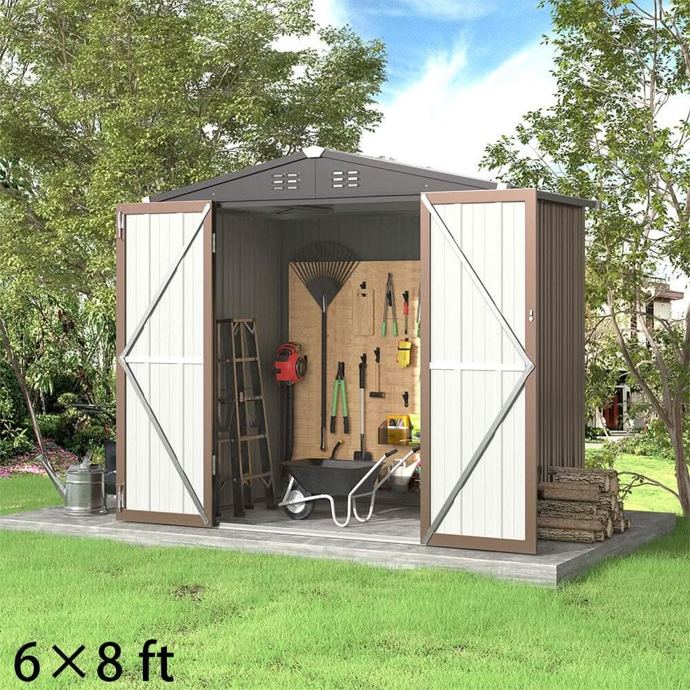 4 x6/ 5 x3 /6 x8 ft Metal Classic Lockable Tool Storage Bike Shed Brown Shed - 6x 8ft