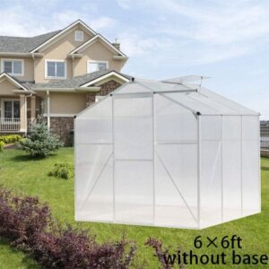 4x6ft/ 6x6ft/ 8x6ft/ 10x6ft Silver Aluminum Framed Greenhouse with Vent