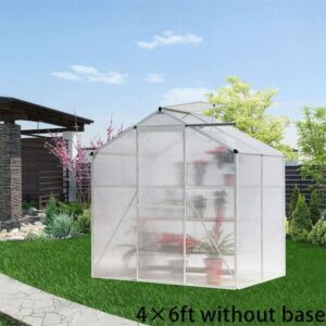 4x6ft/ 6x6ft/ 8x6ft/ 10x6ft Silver Aluminum Framed Greenhouse with Vent – 4′ x 6′ ft / Without base frame