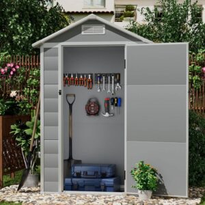 4×2ft/ 4×3ft Plastic Outdoor Garden Storage Shed with Style A/B in Grey – Style A / 4×2ft