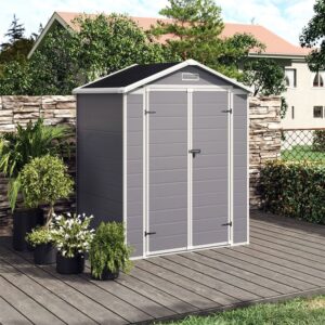 4×2ft/ 4×3ft Plastic Outdoor Garden Storage Shed with Style A/B in Grey – Style A / 4×3ft