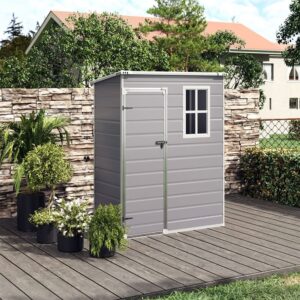 4×2ft/ 4×3ft Plastic Outdoor Garden Storage Shed with Style A/B in Grey – Style B / 4×2ft (Front Door)