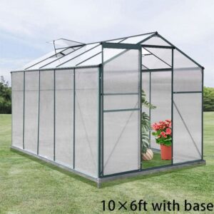 4×6 ft/ 6×6 ft/ 8×6 ft/ 10×6 ft Garden Greenhouse Green Framed with Vent – 10′ × 6′ ft / With Base