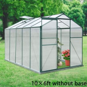 4×6 ft/ 6×6 ft/ 8×6 ft/ 10×6 ft Garden Greenhouse Green Framed with Vent – 10′ × 6′ ft / Without Base