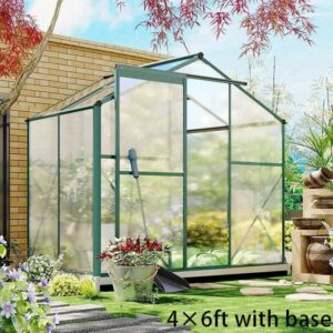 4×6 ft/ 6×6 ft/ 8×6 ft/ 10×6 ft Garden Greenhouse Green Framed with Vent – 4′ × 6′ ft / With Base