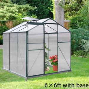 4×6 ft/ 6×6 ft/ 8×6 ft/ 10×6 ft Garden Greenhouse Green Framed with Vent – 6′ × 6′ ft / With Base