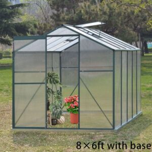 4×6 ft/ 6×6 ft/ 8×6 ft/ 10×6 ft Garden Greenhouse Green Framed with Vent – 8′ × 6′ ft / With Base