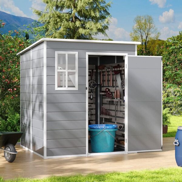 6x6ft PP Durable Storage Shed with Pent Roof, Window, and Vent (Ver.2) - Grey (Pre-Order)