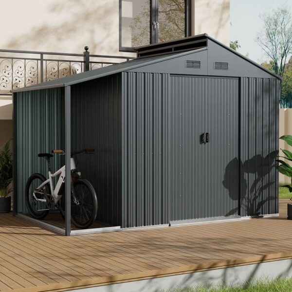 6×6 ft Galvanized Steel Outdoor Storage Shed with Lean-to