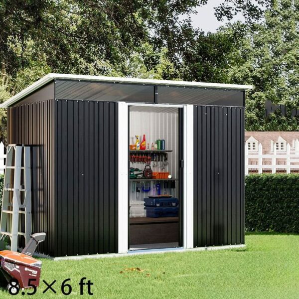 8.5X4ft/ 8.5X6ft Metal Garden Bike Sheds Storage Shed with Lockable Sliding Doors