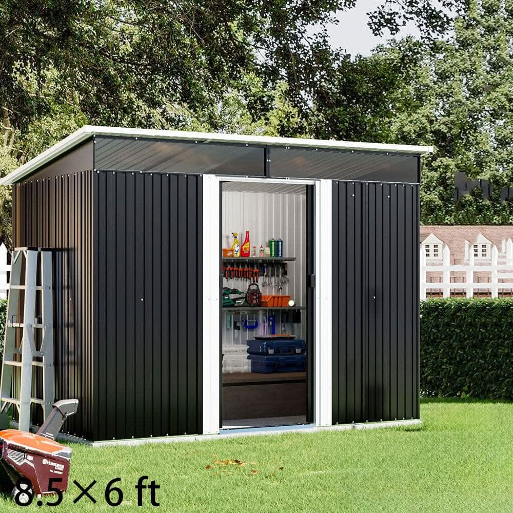 8.5X4ft/ 8.5X6ft Metal Garden Bike Sheds Storage Shed with Lockable Sliding Doors