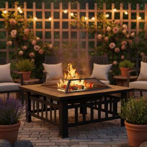 80cm Portable Square Fire Pit & BBQ Grill | Garden Fire Bowl for Camping & Patio