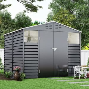8×8.5 ft Charcoal Steel Tool Shed with Front Windows and Ventilation