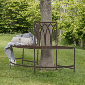 Albion Outdoor Metal Tree Seating Bench In Distressed Brown