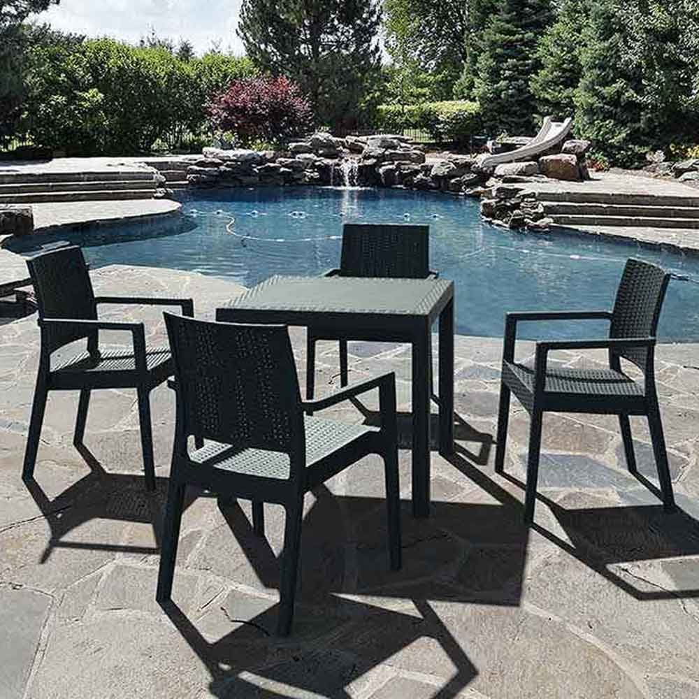 Mili Outdoor Polypropylene Dining Table With 4 Armchairs in Anthracite
