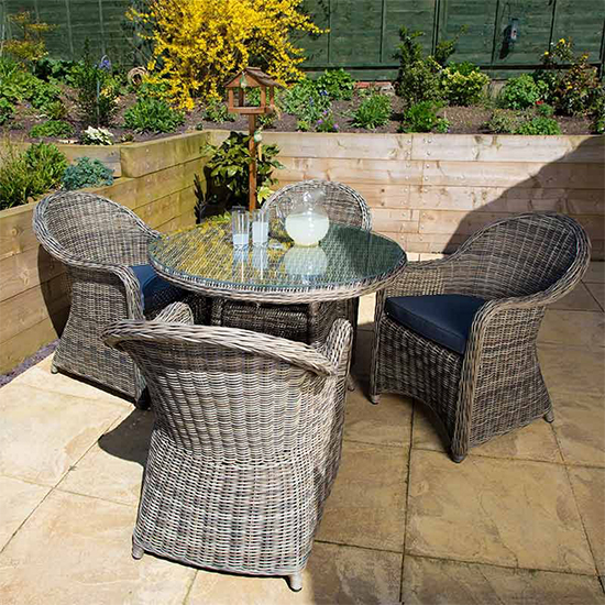 Ryker Outdoor Rattan Dining Table With 4 Armchairs In Brown Grey
