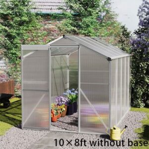 4x6ft/ 6x6ft/ 8x6ft/ 10x6ft Silver Aluminum Framed Greenhouse with Vent – 10′ x 6′ ft / Without base frame