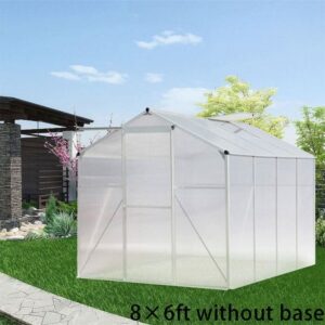 4x6ft/ 6x6ft/ 8x6ft/ 10x6ft Silver Aluminum Framed Greenhouse with Vent – 8′ x 6′ ft / Without base frame