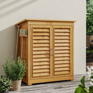 97cm H Wood Outdoor Solid Wood Storage Cabinet Garden Tool Shed – 1 Unit