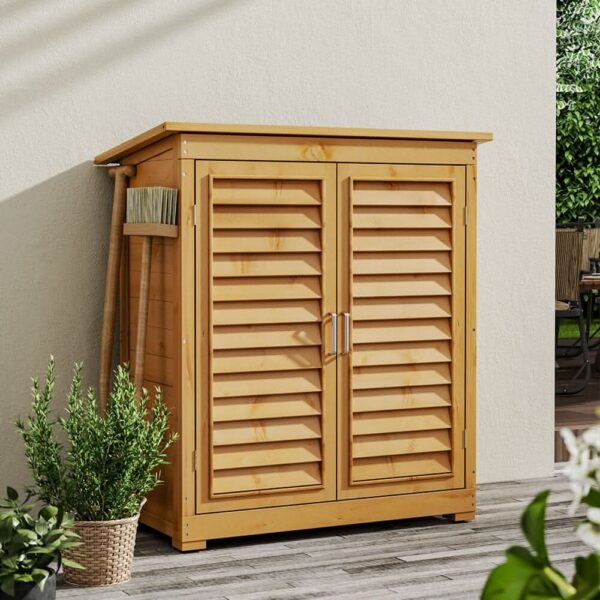 97cm H Wood Outdoor Solid Wood Storage Cabinet Garden Tool Shed - 1 Unit