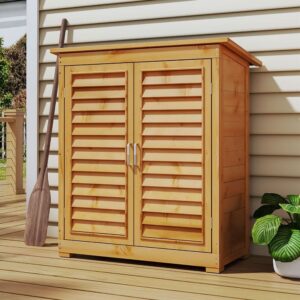 97cm H Wood Outdoor Solid Wood Storage Cabinet Garden Tool Shed – 2 Unit