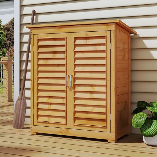 97cm H Wood Outdoor Solid Wood Storage Cabinet Garden Tool Shed - 2 Unit