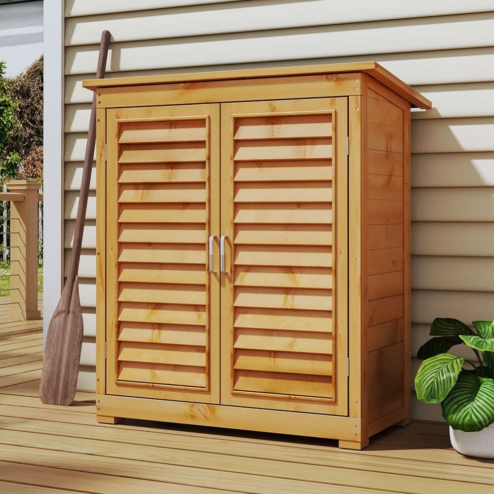 97cm H Wood Outdoor Solid Wood Storage Cabinet Garden Tool Shed - 2 Unit