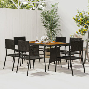 Filey Poly Rattan 7 Piece Outdoor Dining Set In Black