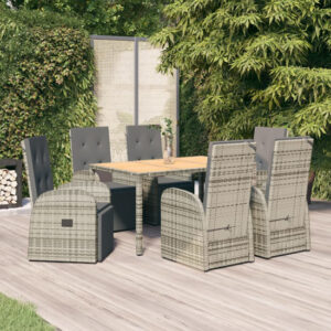 Sitka Rattan 7 Piece Garden Dining Set With Footrests In Grey