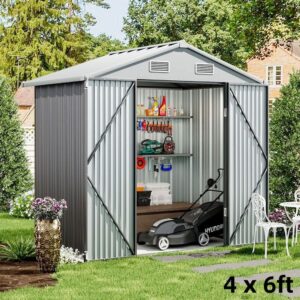3×5 ft/ 4×6ft/ 6×8 ft/ 10×8ft/ 10×10ft/ 10×12ft Metal Outdoor Garden Storage Shed Motorcycle Sheds with Lockable - 4 x 6ft